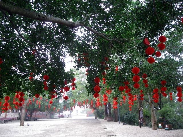 Ярко украшенная аллея в парке, город Бэйхай